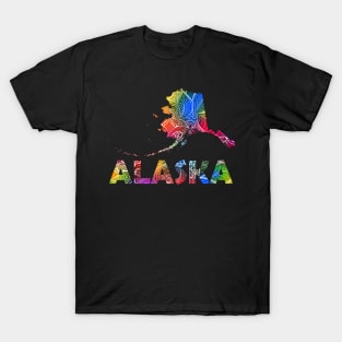 Colorful mandala art map of Alaska with text in multicolor pattern T-Shirt
